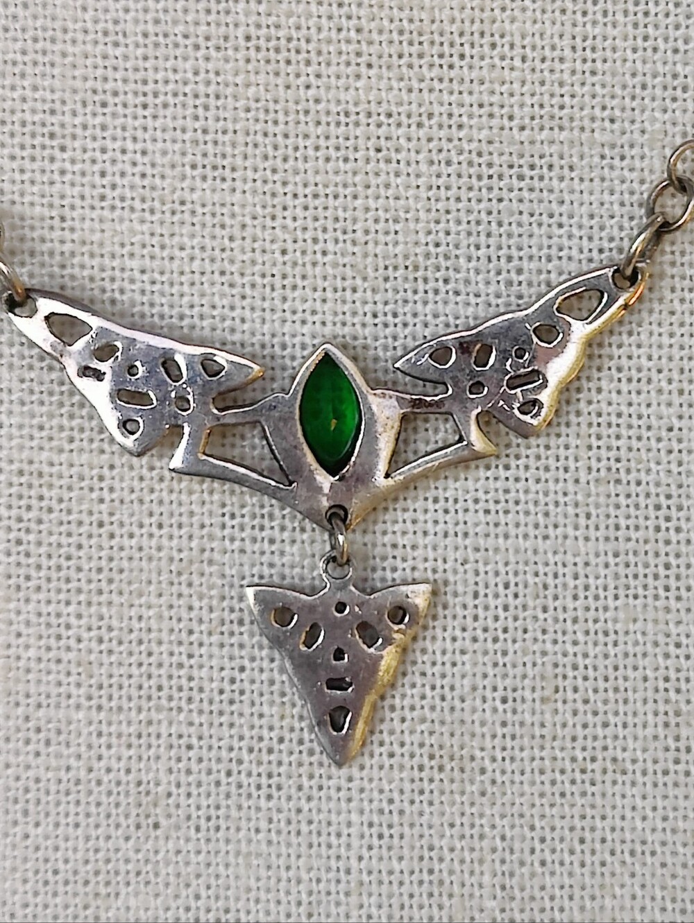 Vintage Sterling Emerald Celtic Necklace - Picture 6 of 7